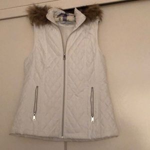 Zip front vest with fur-lined hood